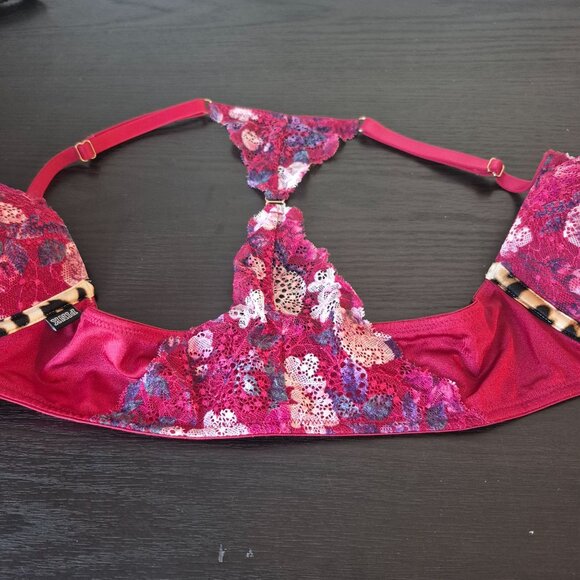 Victoria Secret Bra Date Push Up Racerback Pink Floral Lace 32D - Picture 3 of 5